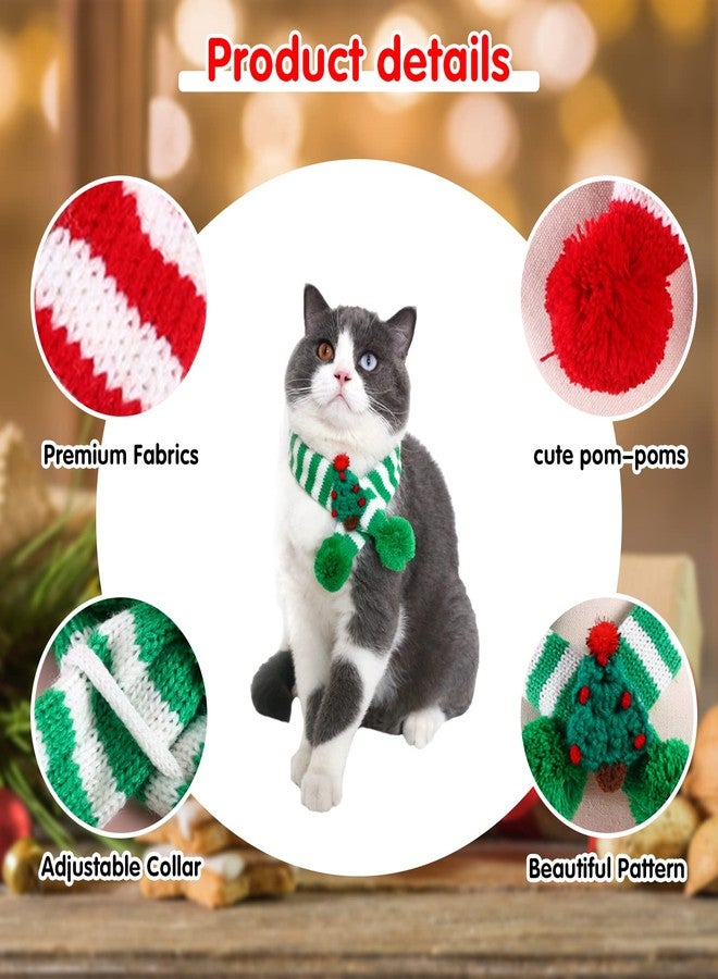 Kunyeah 2 Pieces Christmas Pet Scarf Striped Knitted Pet Collar with Pom-pom Winter Dog Neck Warmer Puppy Cat Costume Accessories Mini Knitted Scarf for Small to Medium Pets (Medium, Knitting) - Image 2
